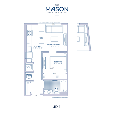 Floor plan for studio, 1 bath, 536 sqft